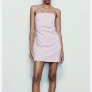 Zara Soft Pink Strapless Mini Dress With Ruching Size Large